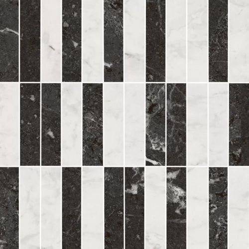 KMD2MSA003BR Тубкаль мозаичный микс чёрный белый глянцевый обрезной 30x30x0,9 декор